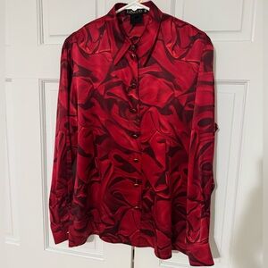 Vintage Escada Red and Black 100% Silk Blouse